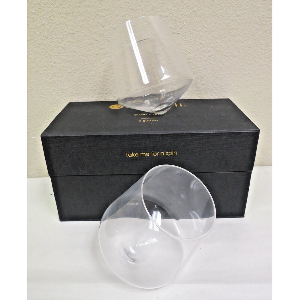 2 Sempli. Crystal Cupa Vino Wine Glasses - Stemless Spinning New In Open Box